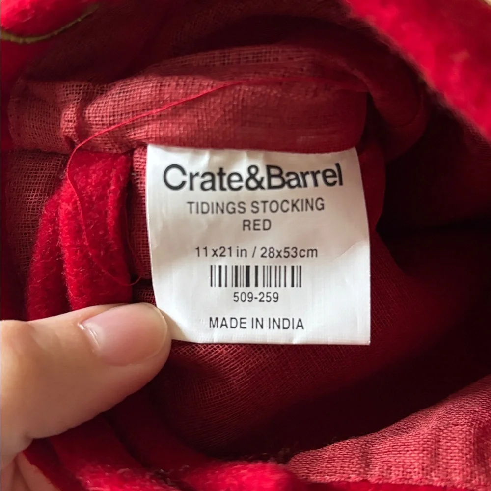 Crate&Barrel Tidings Red Stocking with White Floral Accents (11” X 21” inches)